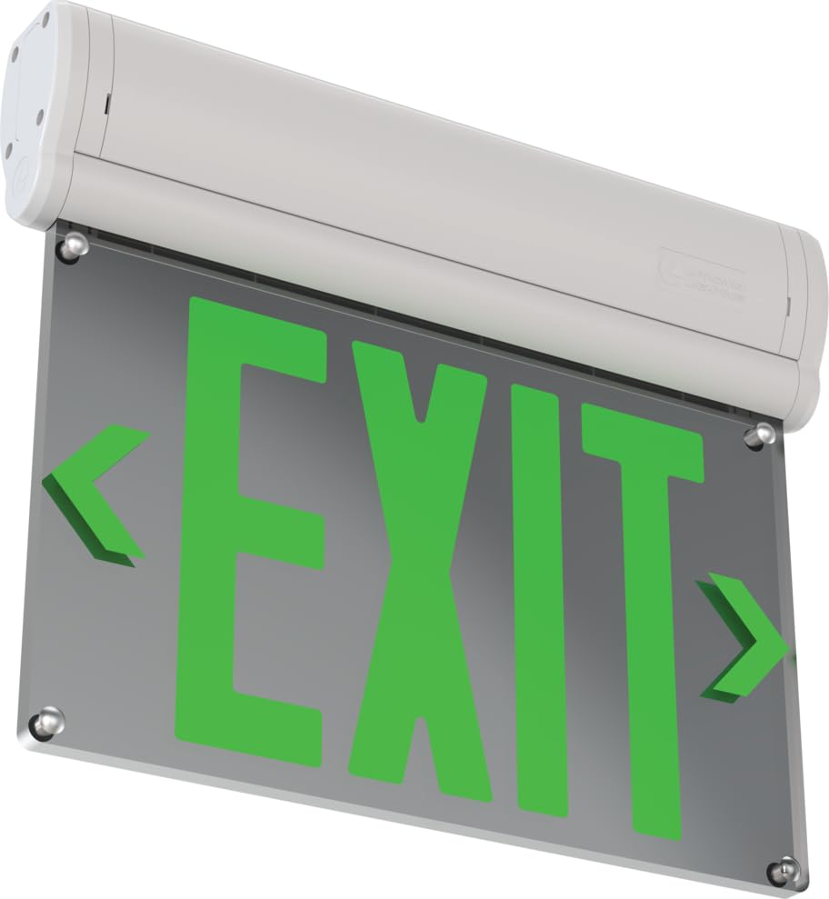 Lithonia Lighting Basics Edge-lit LED Exit Sign with Green Letters, Universal Mount Emergency Exit Only Sign, Ni-Cad Battery Backup (BE W G UM M2) - size: 1-Pack | Green Letters, style: Universal Mount