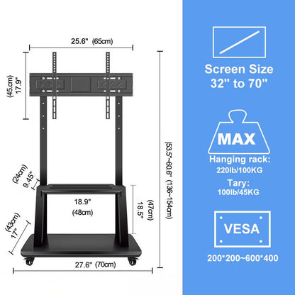 Hellsehen Mobile TV Stand,Rolling TVs Cart on Wheels Height Adjustable Heavy-Duty Floor Stand Base for 32-75 Inch LCD LED OLED Flat Panel Screens Smartboard Movable Holds up to 220lbs with Shelf - size: 32"-75"