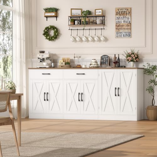 HOSTACK 71" W Kitchen Buffet Cabinet with Storage, Large Coffee Bar Cabinet - color: White