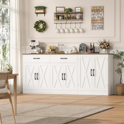 HOSTACK 71" W Kitchen Buffet Cabinet with Storage, Large Coffee Bar Cabinet - color: White