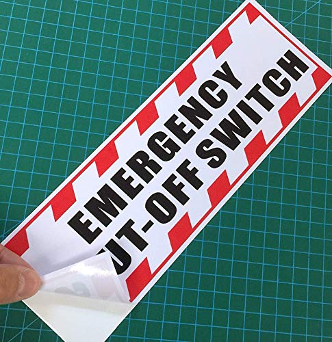 Outdoor/Indoor (2 Pack) 9.8" x 3.3" - Emergency Shut Off Switch - Notice Caution Warning Sign Back Self Adhesive Vinyl Decal Label Sticker