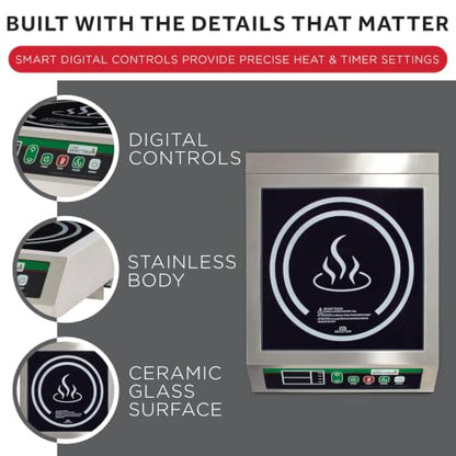 Winco 3400W Silver/Black Induction Cooktop Burner - color: Silver/Green/Black, size: 3400 W (240V), style: Countertop