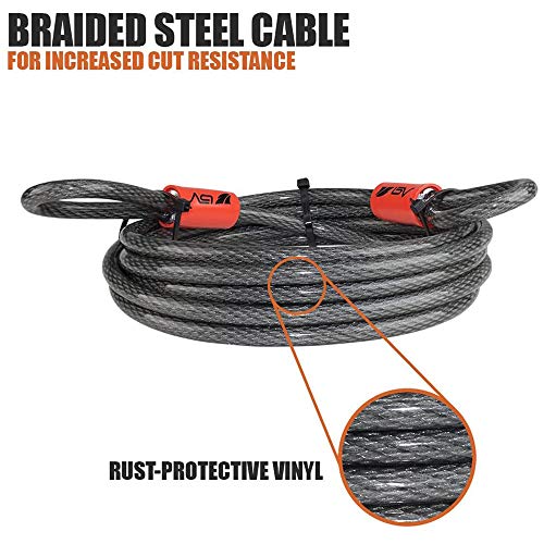 BV Heavy-Duty 15FT Security Cable with Loops-10mm (3/8 Inch) Cut-Resistant Braided Steel Cable-Versatile & Weatherproof-Security Chain for Padlock, Chain Lock, Wire Lock (Pair) - color: Pair, style: 15 FT