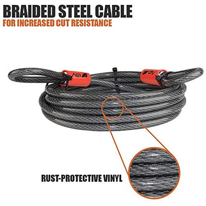 BV Heavy-Duty 15FT Security Cable with Loops-10mm (3/8 Inch) Cut-Resistant Braided Steel Cable-Versatile & Weatherproof-Security Chain for Padlock, Chain Lock, Wire Lock (Pair) - color: Pair, style: 15 FT