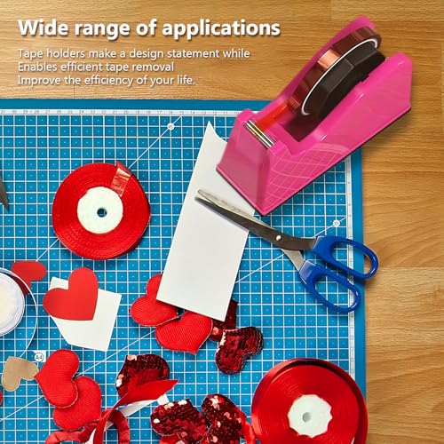 Tape Dispenser, Heat Press Tape Dispenser, Desk Heat Tape Dispenser 6.3 x 2.5 x 3.4 Inch, Holder Fits 1" and 3" Core,Nonskid Base Weighted Desktop Tape Dispenser (Pink) - color: Pink