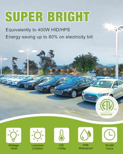 YXL LED Parking Lot Shoebox Lights with Dusk to Dawn Sensor, 21000LM 5000K Daylight, Arm Mount, IP65 Waterproof, Area Lights for Parking Lot & Stadium, 3-Pack - size: 150W Arm 3Pack