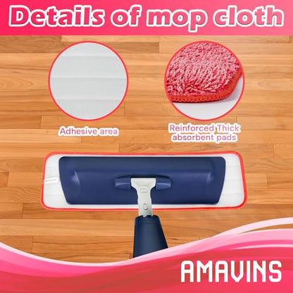 AmaVins 3 Pack Microfiber Cleaning Pads, Reusable Microfiber Mop Pads for 18 Inch Mop, Hardwood Floor Replacement Cleaning Mop Pads, Machine Washes - color: A-red 3 Pack 01