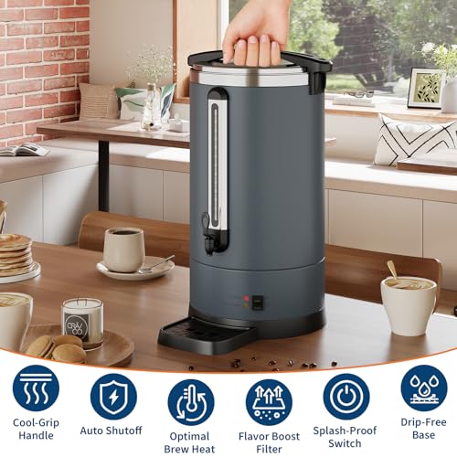 Garvee 14 L/100 Cups Coffee Urn-3.8 gal Double Wall Commerical Coffee Maker for Buffet Catering Wedding Gathering,Large Capacity Hot Coffee Dispenser,Stainless Steel Hot Water Urn-Grey - color: Gray, size: 100 Cups/14L