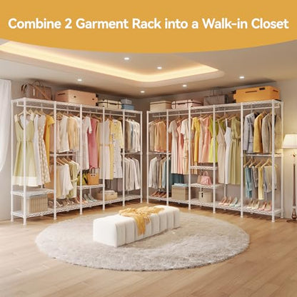 Higeego H5 Clothing Rack for Hanging Clothes, Heavy Duty Closet Rack, White - color: White