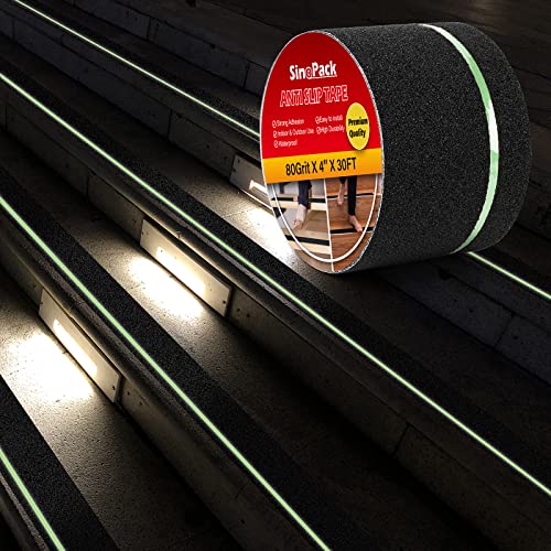 Anti Slip Tape with Glow in The Dark 4Inch x 30FT Waterproof No Skid Tape Roll, Best Grip with Non Slip Tape for Slippery Surfaces - color: Glow in The Dark