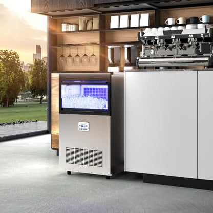 YITAHOME 100lbs Ice Maker Machine Commercial Under Counter Ice Maker, ETL & DOE Certificated Commercial Large Ice Makers Freestanding for Home Cafe Bar Restaurant 45pcs with 33lbs Storage Bin - size: 100LBS