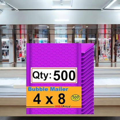 iMBAPrice 4x8 Inches Purple Color Polybubble Bag, 500-Pack Small Size #000 Self Seal Poly Bubble Mailers Padded Packing Envelopes (Total 500 Bags) - color: Purple Poly Bubble, size: 4"x8" Poly (500 Envelopes)