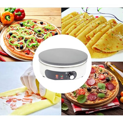 110V 2000W Electric Crepe Maker Machine 15.7" Non-Stick Hotplate Round Griddle with Adjustable Temperature 50-300°C Pancake Maker for Home & Commercial Use, Blintzes, Eggs, Tortillas