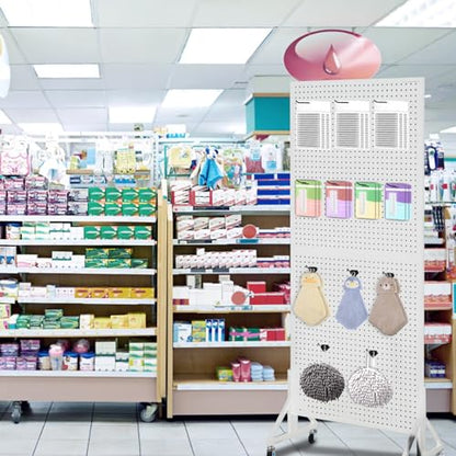 Eastern Tree 2.5'x 6' Metal Pegboard Display Stand with T-Base, Peg Board Panels Display with Casters, Standing Pegboard Display, Retail Display Stand, Extra 10 Pieces Hooks, White - size: 1-Pack White