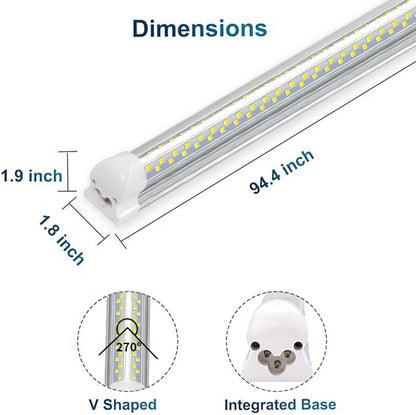 SZSKYING 10 Pack 8FT LED Shop Light, 120W 12000LM 6500K Daylight White, T8 Integrated Tube V-Shape, 96‘ Four Rows High Output, Linkable 8 Foot LED Light Fixture, Garage Lighting Plug in Non-Dimmable - size: 10 Pack