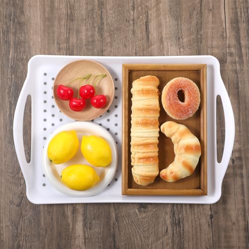 2 Pcs Large Non Slip Serving Tray with Handles, 17.9 x 12.5 Inches - color: White
