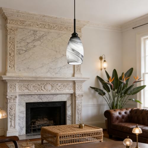 Industrial Pendant Light with Glass Shade Matte Black Pendant Lighting Adjustable Industrial Retro Style Hanging Light,Kitchen Island Farmhouse Pendant Lights Fixtures for Kitchen,Farmhouse - color: 3 Packs Grey Swirl, size: 3 Pack