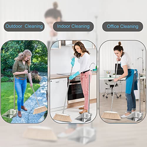 Broom and Dustpan Set for Home, Stainless Steel Broom and Dustpan Set with Long Handle, Heavy Duty Dustpan Broom Set Standing Dust Pan Kitchen and Home Indoor Outdoor Broom - color: Silver Broom and Dustpan Set