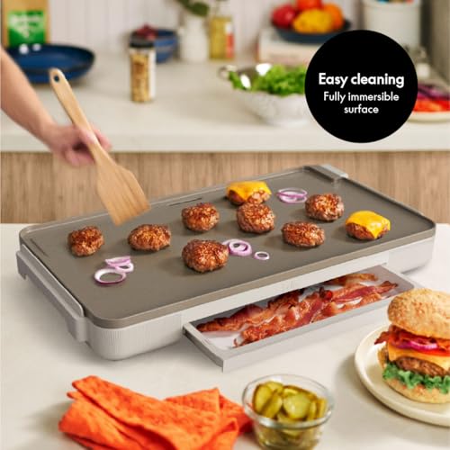 bella 12 x 22 Electric Griddle with Warming Tray, Ceramic Nontoxic, Oatmilk - color: Oatmilk + Tray