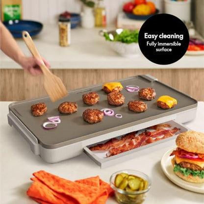 bella 12 x 22 Electric Griddle with Warming Tray, Ceramic Nontoxic, Oatmilk - color: Oatmilk + Tray