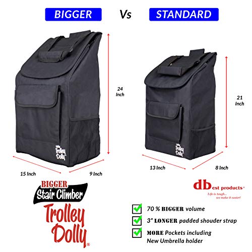 dbest products Stair Climber Bigger Trolley Dolly, Black Grocery Shopping Foldable Cart Condo Apartment 44 Inch - color: Black