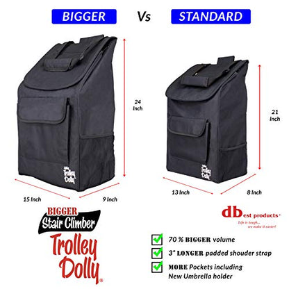 dbest products Stair Climber Bigger Trolley Dolly, Black Grocery Shopping Foldable Cart Condo Apartment 44 Inch - color: Black
