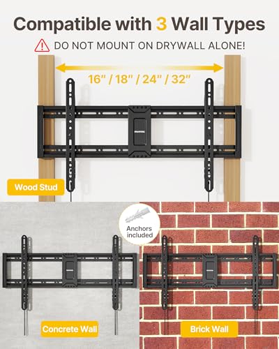 monTEK Heavy Duty Fixed TV Wall Mount for 43–95 Inch TVs, 200lbs Capacity - size: 43"-95" Fixed
