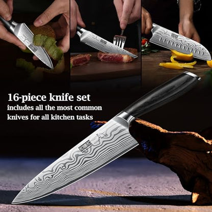 HOSHANHO 16-Piece Knife Set with Block, Ultra Sharp Kitchen Knife Block Set - size: 16 Pieces Knife Set