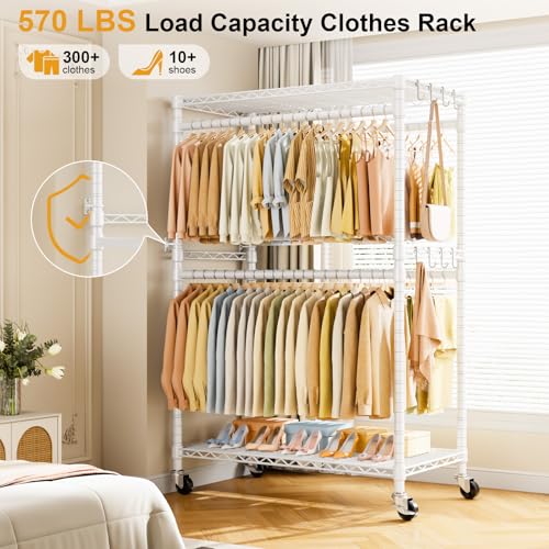 ULIFHOME Rolling Clothes Rack, Clothing Racks for Hanging Clothes, White - color: White, size: P4 Plus