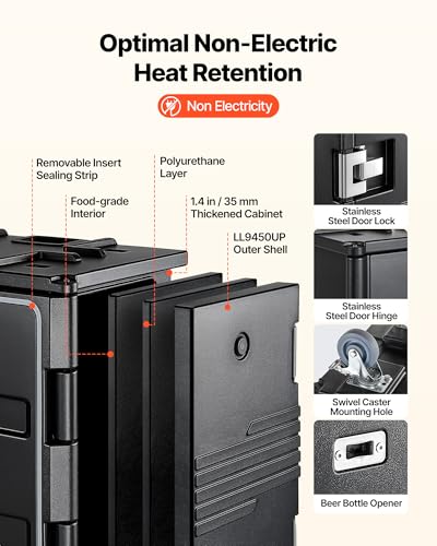 VEVOR Insulated Food Pan Carrier, 127 Qt Non-Electrical Food Warmer, with Swivel Wheel & 304 Stainless Steel Latch, LLDPE Stackable Hot Box, for Various Pan Sizes(NOT Included), Fit Catering BBQ Event - size: 25.6 x 17.7 x 30.5 in