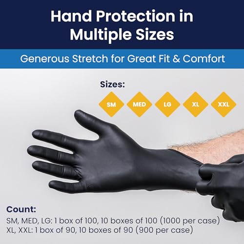 Adenna Dark Light Bulk Disposable Nitrile Gloves – 9 Mil, Heavy Duty Work Rubber Glove with Textured Grip, Non-Latex & Powder Free, Case of 900, Extra Large, Black - size: X-Large (Case of 900)