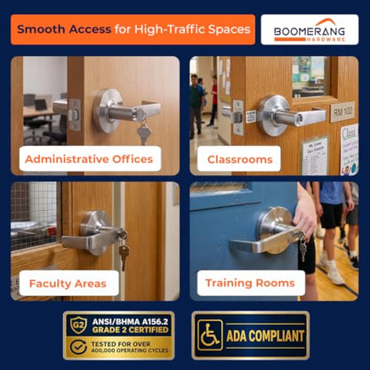 Boomerang Heavy-Duty Classroom Function Commercial Lever Door Lock - color: Satin Chrome (US26D), style: Classroom