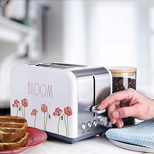 Rae Dunn Toaster, Stainless Steel 2 Slice Square Toaster, Wide Slot with 5 Browning Levels, with Bagel, Defrost and Cancel Options (White Floral) - color: White Floral