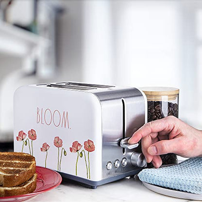 Rae Dunn Toaster, Stainless Steel 2 Slice Square Toaster, Wide Slot with 5 Browning Levels, with Bagel, Defrost and Cancel Options (White Floral) - color: White Floral