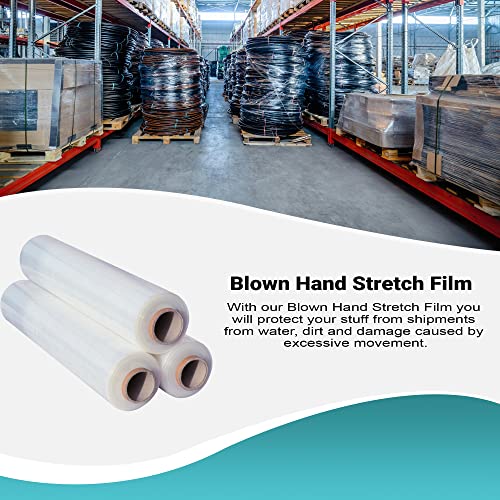 APQ 4 Rolls of Blown Hand Stretch Film 12" x 1500'. Clear Hand Stretch Wrap, 80 Gauge. Tear Resistant Residue Free Film for Moving, Shipping, Wrapping. Industrial Grade Pallet Shrink Wrap Film. - size: 12" x 1500'