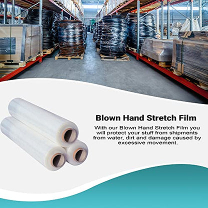 APQ 4 Rolls of Blown Hand Stretch Film 12" x 1500'. Clear Hand Stretch Wrap, 80 Gauge. Tear Resistant Residue Free Film for Moving, Shipping, Wrapping. Industrial Grade Pallet Shrink Wrap Film. - size: 12" x 1500'