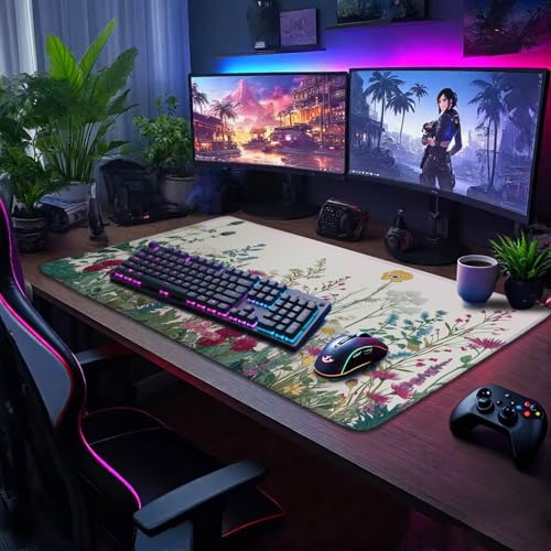 Wildflower Garden Large Desk Mat Gaming Mouse Pad 31.5"x15.7" - color: Floral Garden