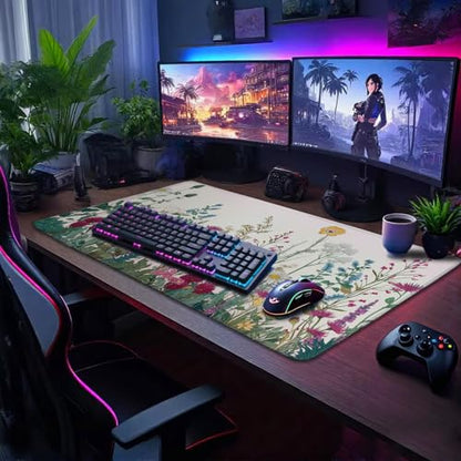 Wildflower Garden Large Desk Mat Gaming Mouse Pad 31.5"x15.7" - color: Floral Garden