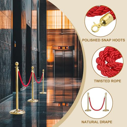 MECCANIXITY Twisted Stanchion Rope 6.6 Ft/2 M, Barrier Rope Twisted Post Ropes with Snap Hooks for Posts Stands Queue Divider Crowd Control, Red Golden - color: Red Golden, size: 6.6 Ft