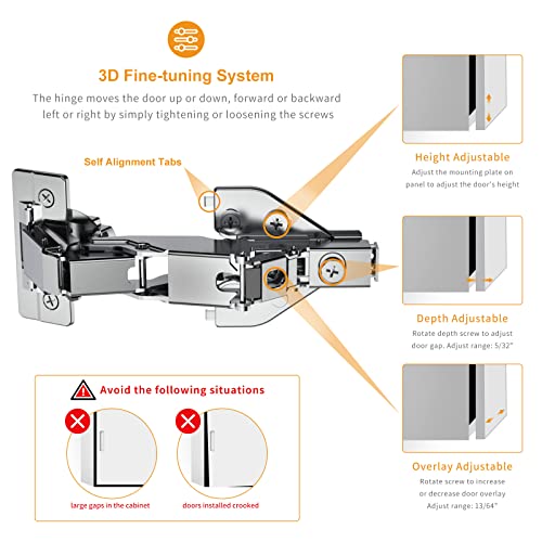 Chibery 10 Pack 165 Degree Lazy Susan Hinge, Face Frame, CLIP ON Plate for Easy Installation, Soft Close Multi-pivot Concealed hardware for Corner Kitchen Cabinet, Cupboard Folded, Folden Door, Closet - color: 165°, size: 10 Pack