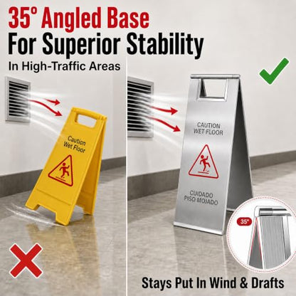 2 Pack Wet Floor Signs 24 Inch Stainless Steel Caution Sign Silver - color: Silver