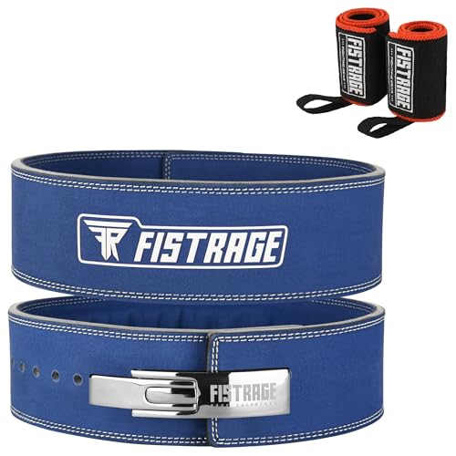 FISTRAGE Lever Buckle Weight Lifting Leather Black Belt Gym Back Support for Men & Women Training Fitness Exercise for Tough Workouts | Power Lifters | Supports Lumber Lower Back - color: Royal Blue, size: Large