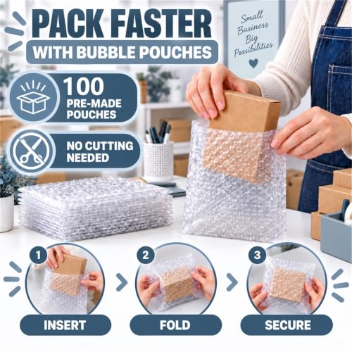 100PCS 4x8" Clear Bubble Pouches Wrap,Double Wall Cushioned Wrap,Shockproof - size: 100PCS 4x8"