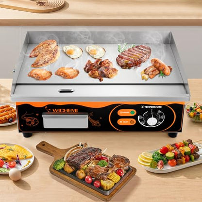 WICHEMI Electric Grill Commercial Griddle Flat Top Grill Teppanyaki Grill - color: Black+Orange