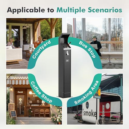 Commercial Trash Can Disposal Outdoor Heavy Duty Outdoor Vertical Trash Can Standing Rubbish Bin for Patios Gardens Hotels Pubs Offices(Black)
