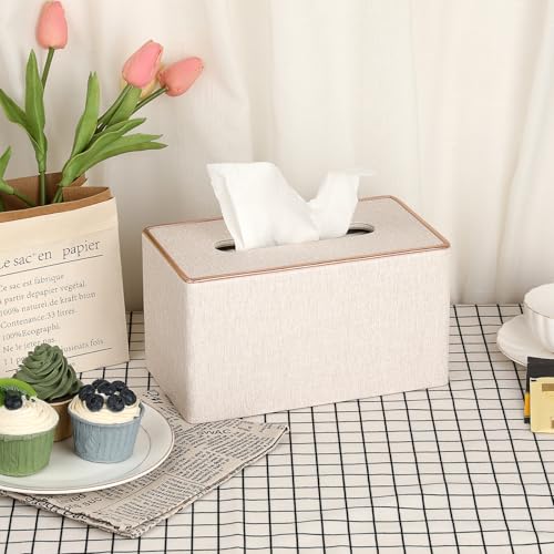 Sumnacon Large Tissue Box Cover Rectangle,Magnetic Bottom Tissue Box Holder - color: Beige With Rose Gold Trim, size: Large