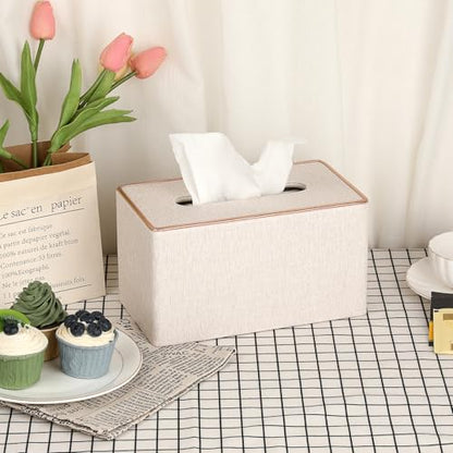 Sumnacon Large Tissue Box Cover Rectangle,Magnetic Bottom Tissue Box Holder - color: Beige With Rose Gold Trim, size: Large