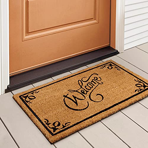 LuxUrux Coco Coir Welcome Mat - Heavy-Duty Backing, 17'' x 30'' Natural Door Mat - Easy to Clean, Beautiful Color for Outdoor and Indoor Use - Home Decor - color: Welcome, size: 17'' x 30''
