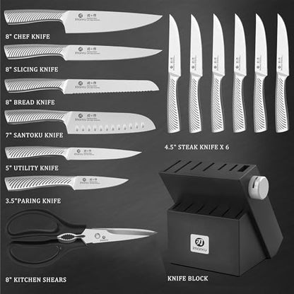 imarku 14 Pcs High-Carbon Stainless Steel Kitchen Knife Set Black - color: Black