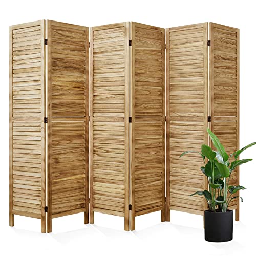 Room Dividers and Folding Privacy Screens, Wood Louvered Separators Divider Wall for Home Office Bedroom - 6 Panels, 67 * 90inch (Wood) - color: Wood - Louvered, size: 6 Panels